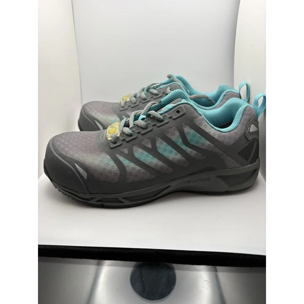 Nautilus Steel Toe Mens Work Shoes N2485W Gray Teal Safety Toe Sneakers 6M